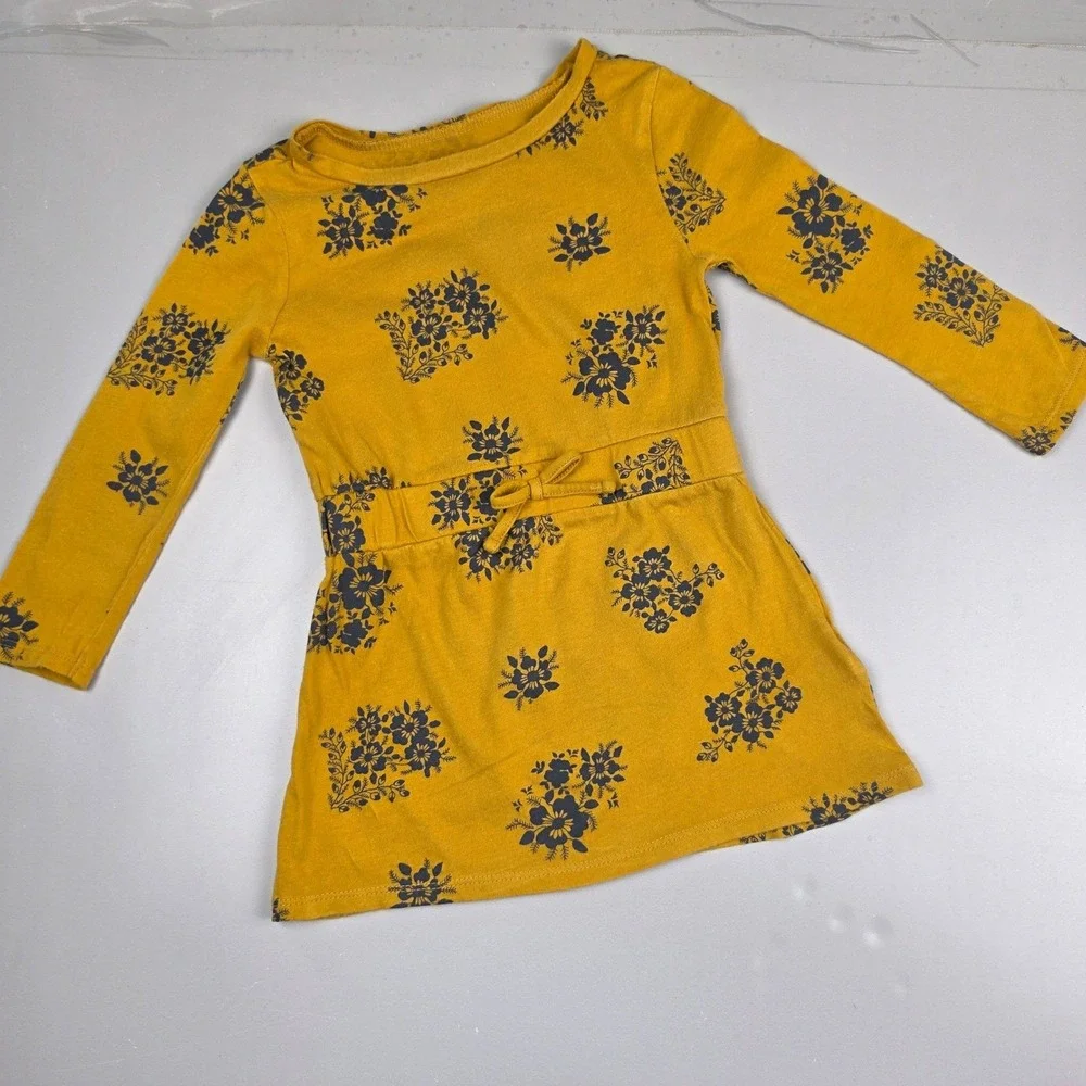 Old Navy Floral Long Sleeve Dress Girls 2T Yellow Excellent Cotton Jersey